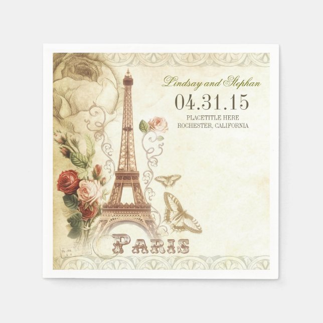 Paris Eiffel tour serviettes en papier de mariage  (Devant)