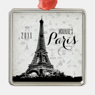 Paris Eiffel Tower Add Your Name Metal Ornament