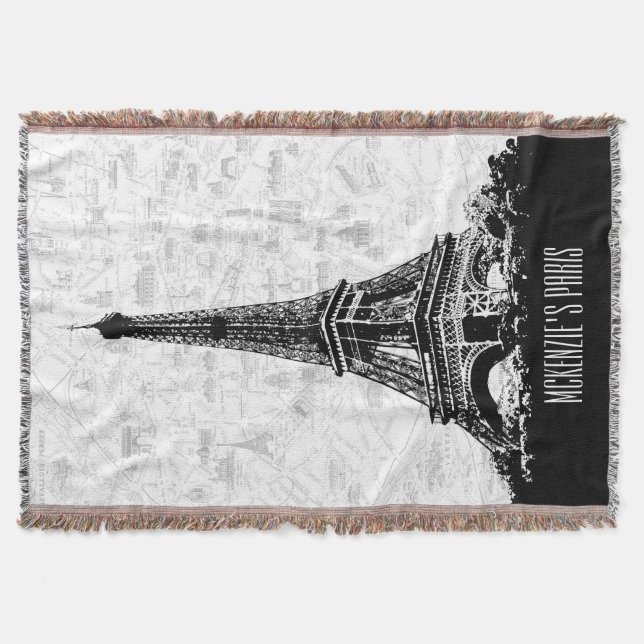 Paris Eiffel Tower Add Your Name Throw Blanket (Front)