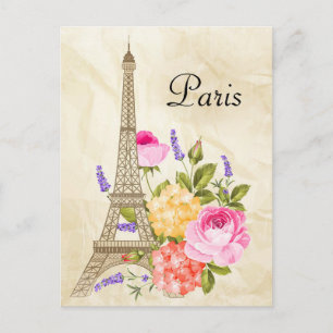 Paris Eiffel Tower and Flowers Postcard