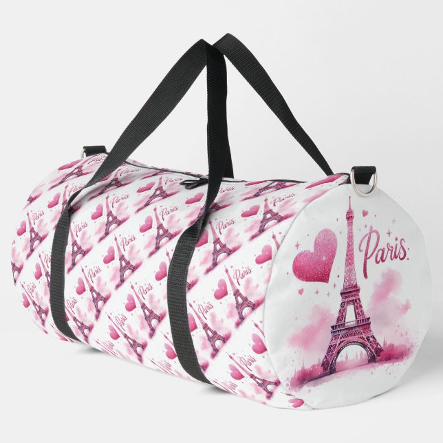 Paris Eiffel Tower and Heart Duffle Bag (Left Corner)