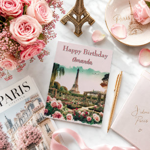 Paris Eiffel Tower and Pink Roses Birthday