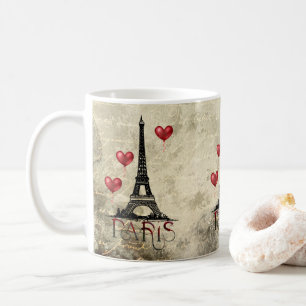 Paris, Eiffel Tower and Red Balloons Parchment Coffee Mug