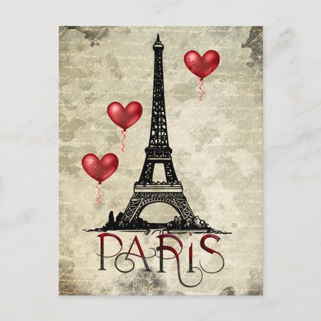 Paris, Eiffel Tower and Red Balloons Parchment Postcard (Front)