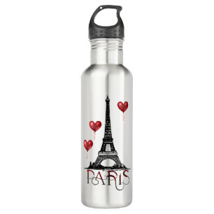 Paris, Eiffel Tower and Red Heart Balloons 710 Ml Water Bottle