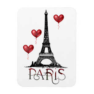 Paris, Eiffel Tower and Red Heart Balloons Magnet