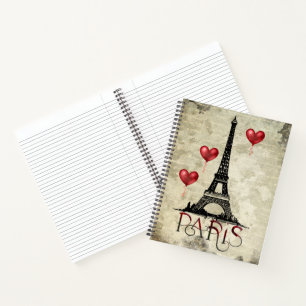 Paris, Eiffel Tower and Red Heart Balloons Script Notebook