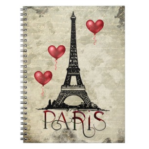 Paris, Eiffel Tower and Red Heart Balloons Script Notebook