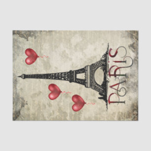 Paris, Eiffel Tower and Red Heart Balloons Script Tissue Paper