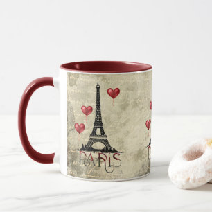Paris, Eiffel Tower and Red Heart Parchment Mug