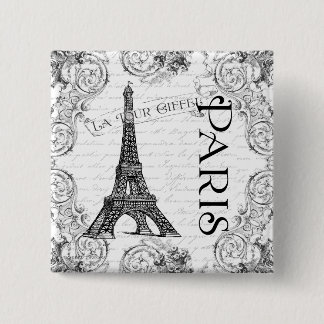 Paris Eiffel Tower and Scrolls 2 Inch Square Button