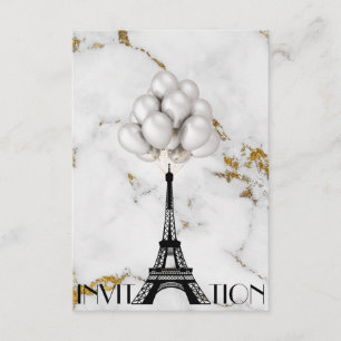 Paris Eiffel Tower Balloons Marble Gold Invitation