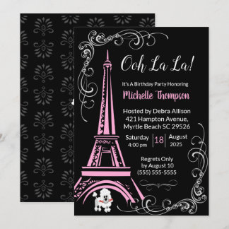 Paris Eiffel Tower Birthday Invitations