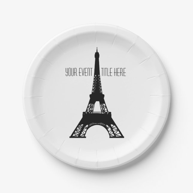 Paris Eiffel Tower black and white Paper Plate (Front)