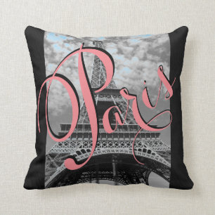 Paris Eiffel Tower Black and White Throw Pillow