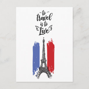 *~* Paris Eiffel Tower Black Outline White Postcard