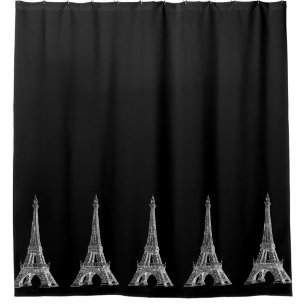 Paris Eiffel Tower Black Shower Curtain