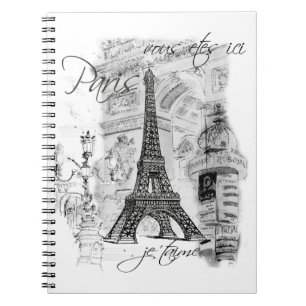 Paris Eiffel Tower Black & White Collage Notebook