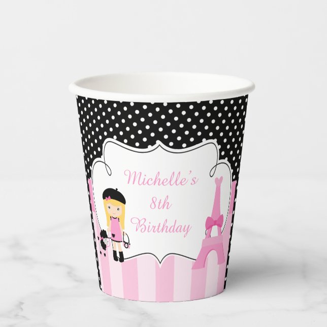 Paris Eiffel Tower Blonde Girl Paper Cups (Front)