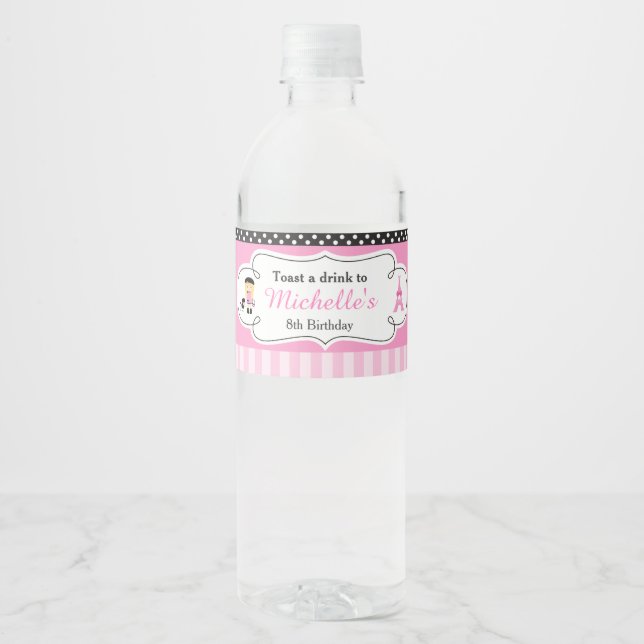Paris Eiffel Tower Blonde Girl Water Bottle Label (Front)