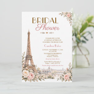 Paris Eiffel Tower Blush Floral Bridal Shower Invitation
