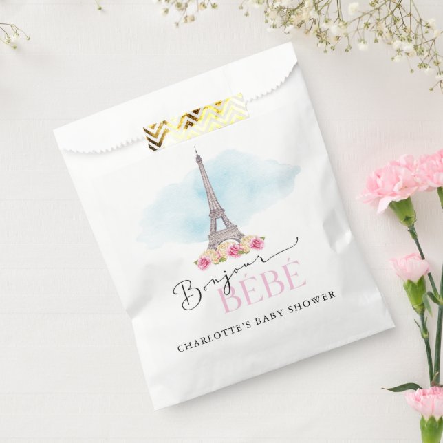 Paris Eiffel Tower Bonjour Baby Shower Favour Bags (Sealed)