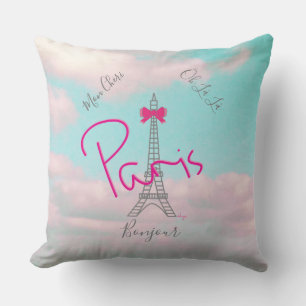 Paris, Eiffel Tower Bonjour French Modern  Throw Pillow