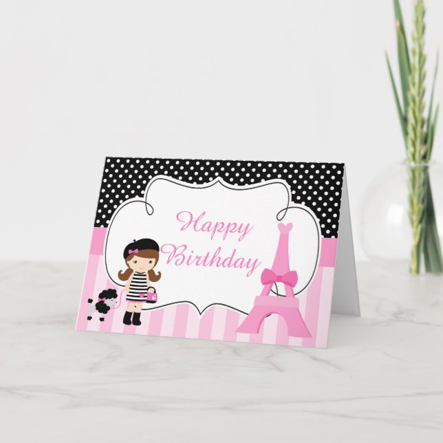 Paris Eiffel Tower Brunette Girl Card (Front)