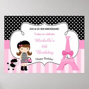 Paris Eiffel Tower Brunette Girl Poster