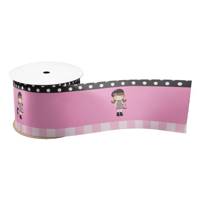 Paris Eiffel Tower Brunette Girl Satin Ribbon (Spool)