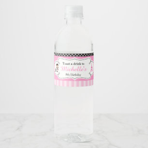 Paris Eiffel Tower Brunette Girl Water Bottle Label
