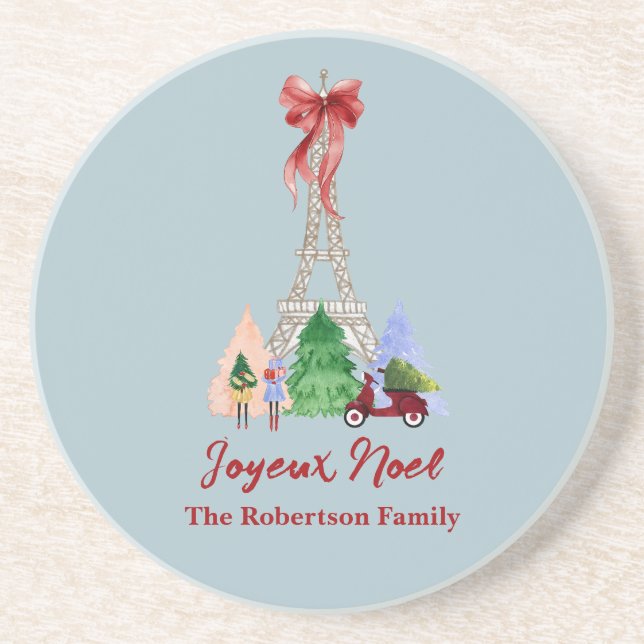Paris Eiffel Tower Christmas Holiday Custom Coaster (Front)