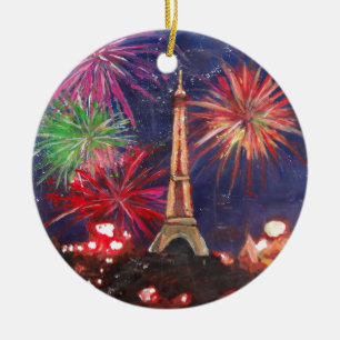 Paris Eiffel Tower City of Love with Silvester New Ceramic Ornament