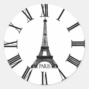 Paris Eiffel Tower Clock French Classic Round Sticker