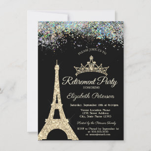 Paris Eiffel Tower,Colourful Confetti Retirement Invitation