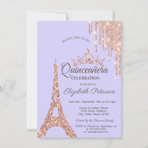 Paris Eiffel Tower,Drip Lavander Quinceañera  Invitation