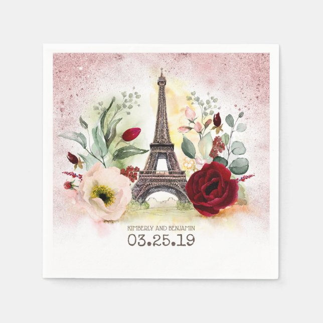 Paris Eiffel Tower Elegant Vintage Rose Gold Napkin (Front)