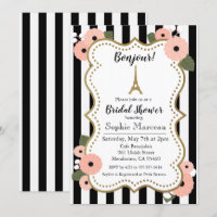 Paris Eiffel Tower Floral Bridal Shower Invitation