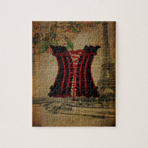 paris eiffel tower flower vintage corset jigsaw puzzle