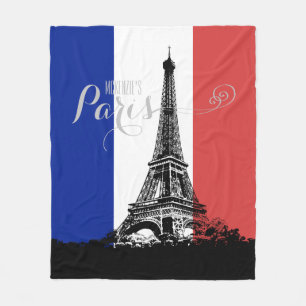 Paris Eiffel Tower France Flag Monogram Fleece Blanket