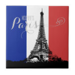 Paris Eiffel Tower France Flag Monogram Tile<br><div class="desc">This chic ceramic tile features a black Eiffel Tower graphic with "Paris" in modern script with a name for you to personalize. The background is the red,  white and blue flag of France. Designed by world renowned artist ©Tim Coffey.</div>