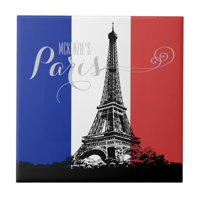 Paris Eiffel Tower France Flag Monogram Tile (Front)