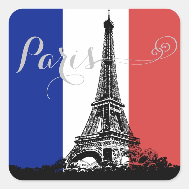 Paris Eiffel Tower France Flag Square Sticker (Front)