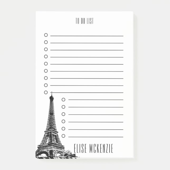 Paris Eiffel Tower France Name To Do List 4x6 Post-it Notes (Front)