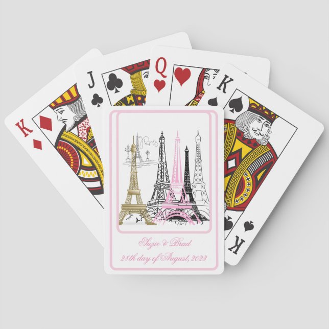 Paris Eiffel Tower France Pink  Decor Decorative  Playing Cards (Back)