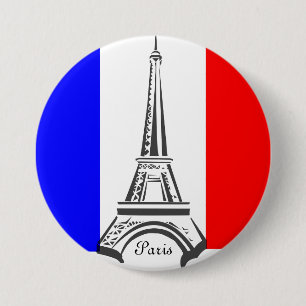 Paris Eiffel Tower French Flag Button