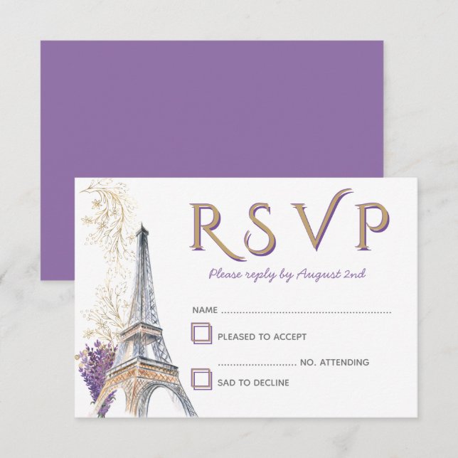 Paris Eiffel Tower French Lavender RSVP Card (Front/Back)