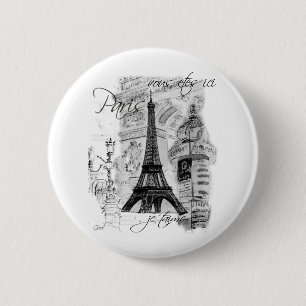 Paris Eiffel Tower French Scene Collage 2 Inch Round Button