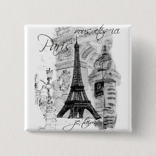 Paris Eiffel Tower French Scene Collage 2 Inch Square Button
