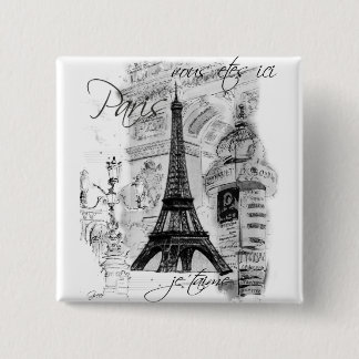 Paris Eiffel Tower French Scene Collage 2 Inch Square Button